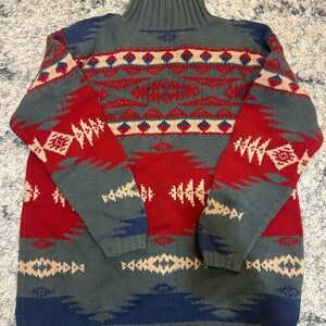 Ralph Lauren Red and Blue Patterned Turtleneck Sweater